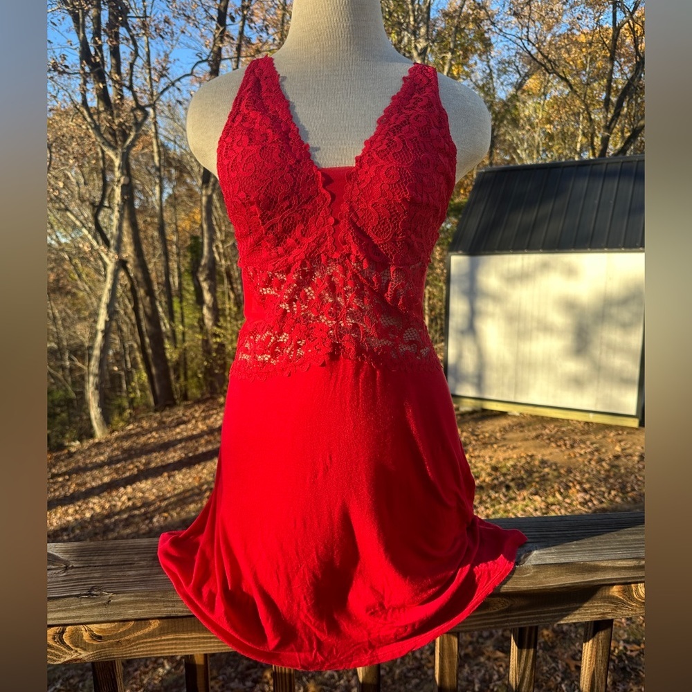 Vintage Red Lace Sleeveless Dress/slip